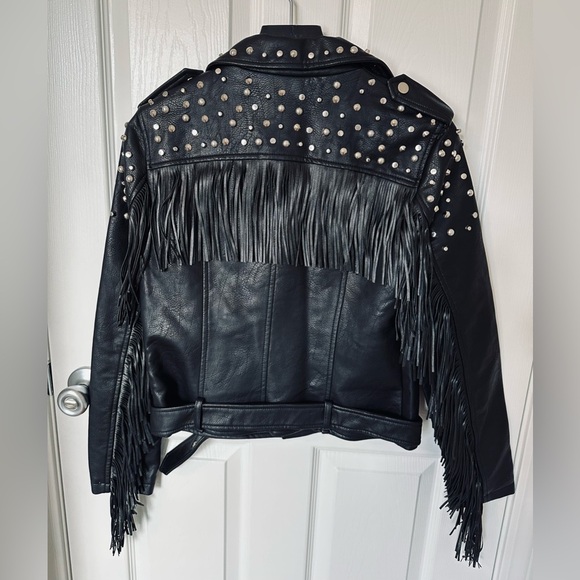 Vigoss Black Leather Jacket with Studs and Fringe - Picture 11 of 16